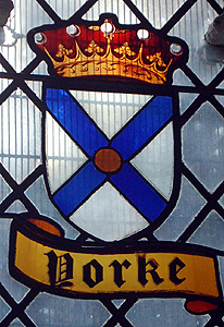 The Yorke coat of arms in the south aisle of Silsoe church March 2011